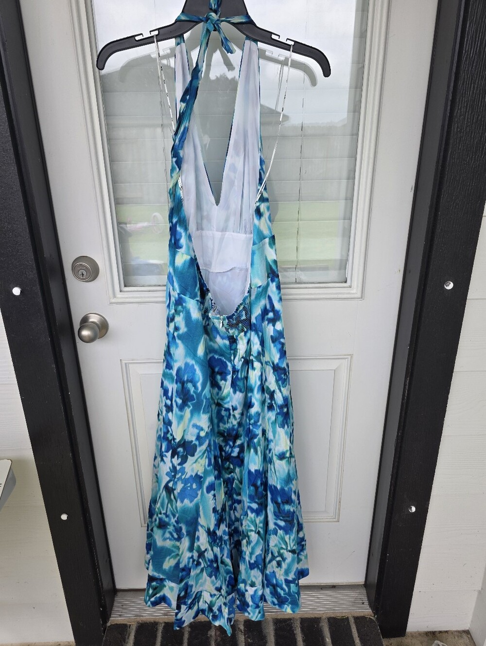 DKNY Blue Aqua Floral Halter Maxi SunDress Size 16 Sleeveless Resort Vacation - Picture 8 of 11